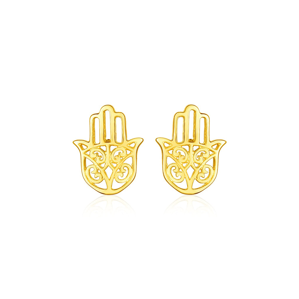 Yellow Gold 14k Polished Hand of Hamsa Post Earrings with Pushback Clasps