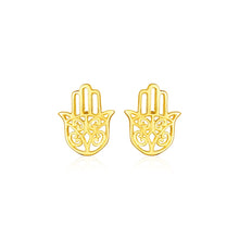 Load image into Gallery viewer, Yellow Gold 14k Polished Hand of Hamsa Post Earrings with Pushback Clasps