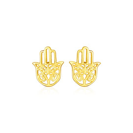 Yellow Gold 14k Polished Hand of Hamsa Post Earrings with Pushback Clasps