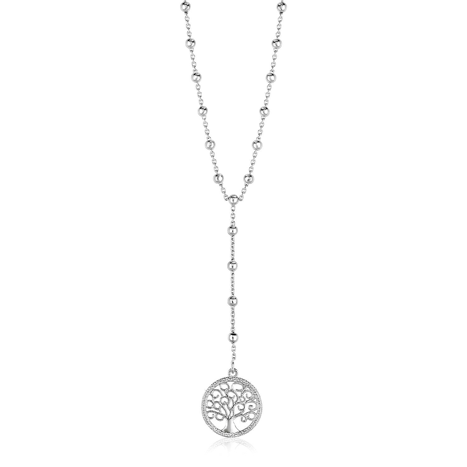 Sterling Silver Women's Lariat Necklace with Tree of Life Symbol