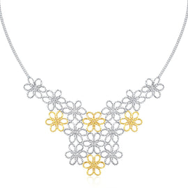 Yellow Gold 14k & Sterling Silver Flower Cluster Bead Women's Fancy Necklace