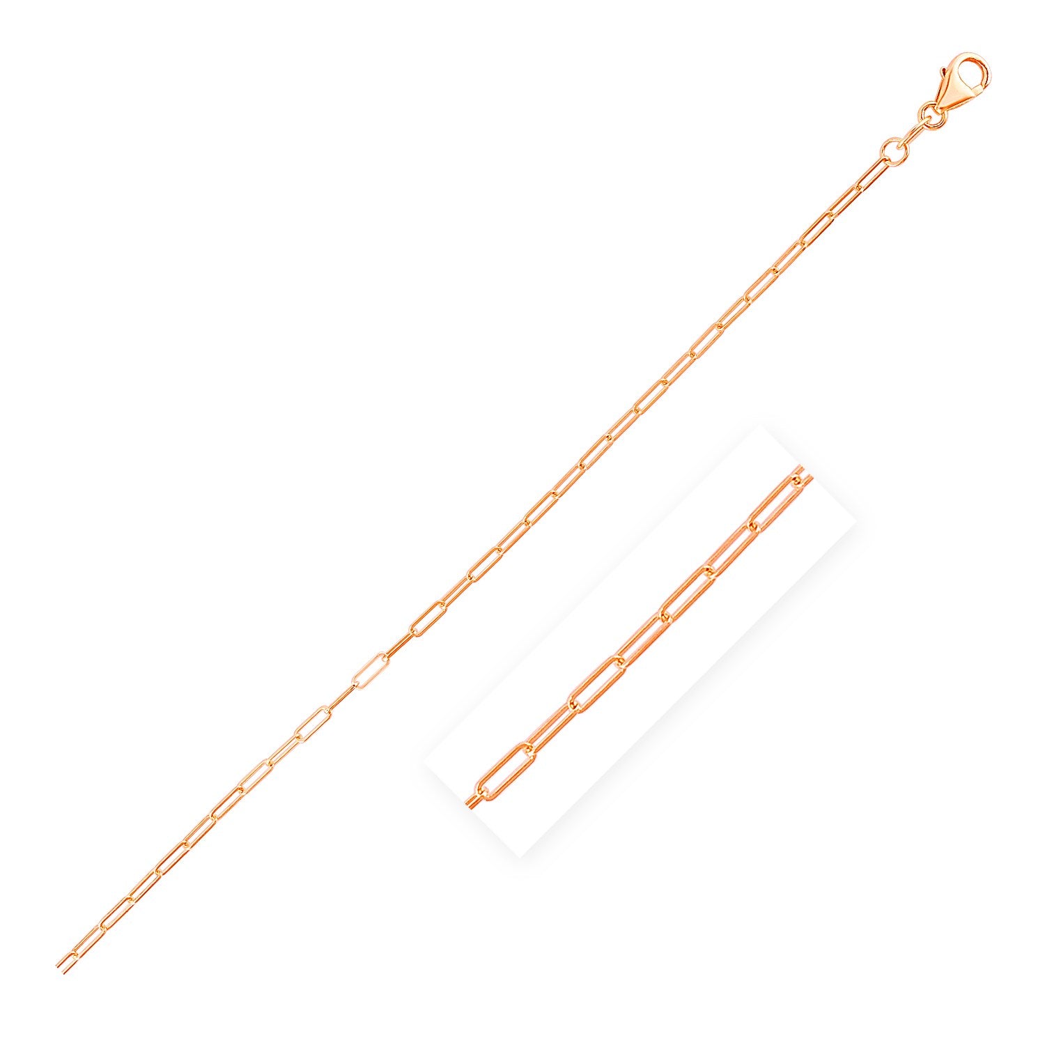 Rose Gold 14K 1.5mm Fine Paperclip Chain with Lobster Clasp