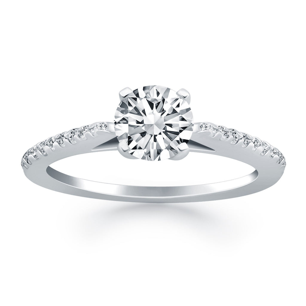 White Gold 14k Micro Prong Diamond Cathedral Engagement Ring