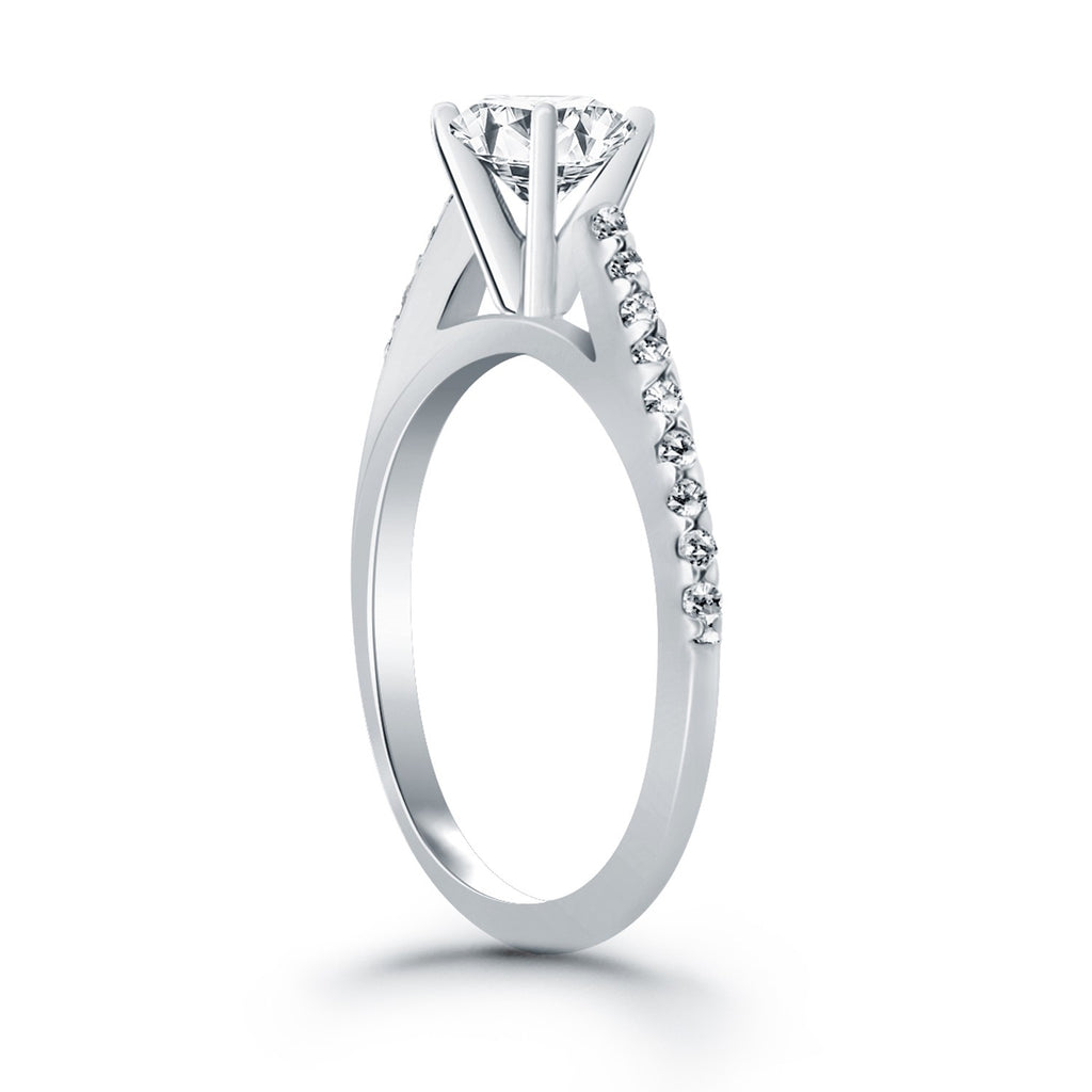 White Gold 14k Micro Prong Diamond Cathedral Engagement Ring
