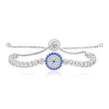 Load image into Gallery viewer, Sterling Silver Adjustable Enameled Eye Women&#39;s Motif Bracelet with Cubic Zirconias