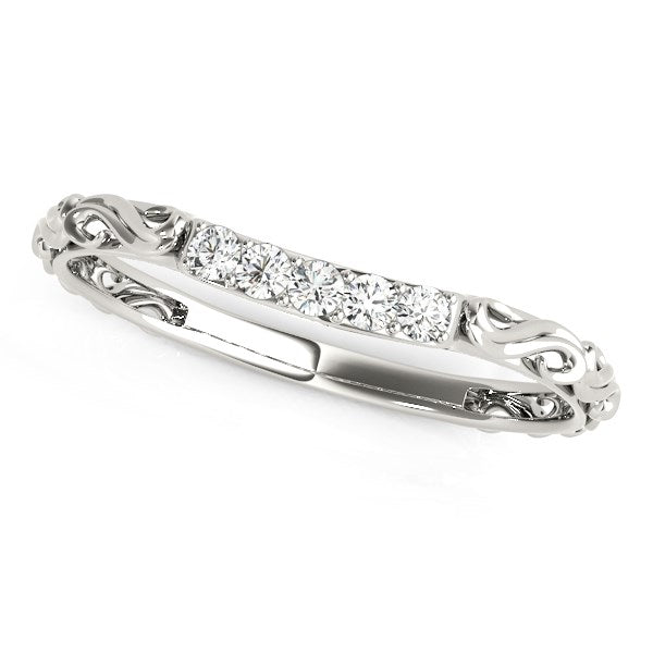 White Gold 14k Antique Style Curved Diamond Wedding Ring