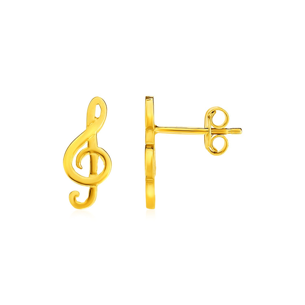 Yellow Gold 14k Post Earrings with Treble Clefs in Pushback Clasps