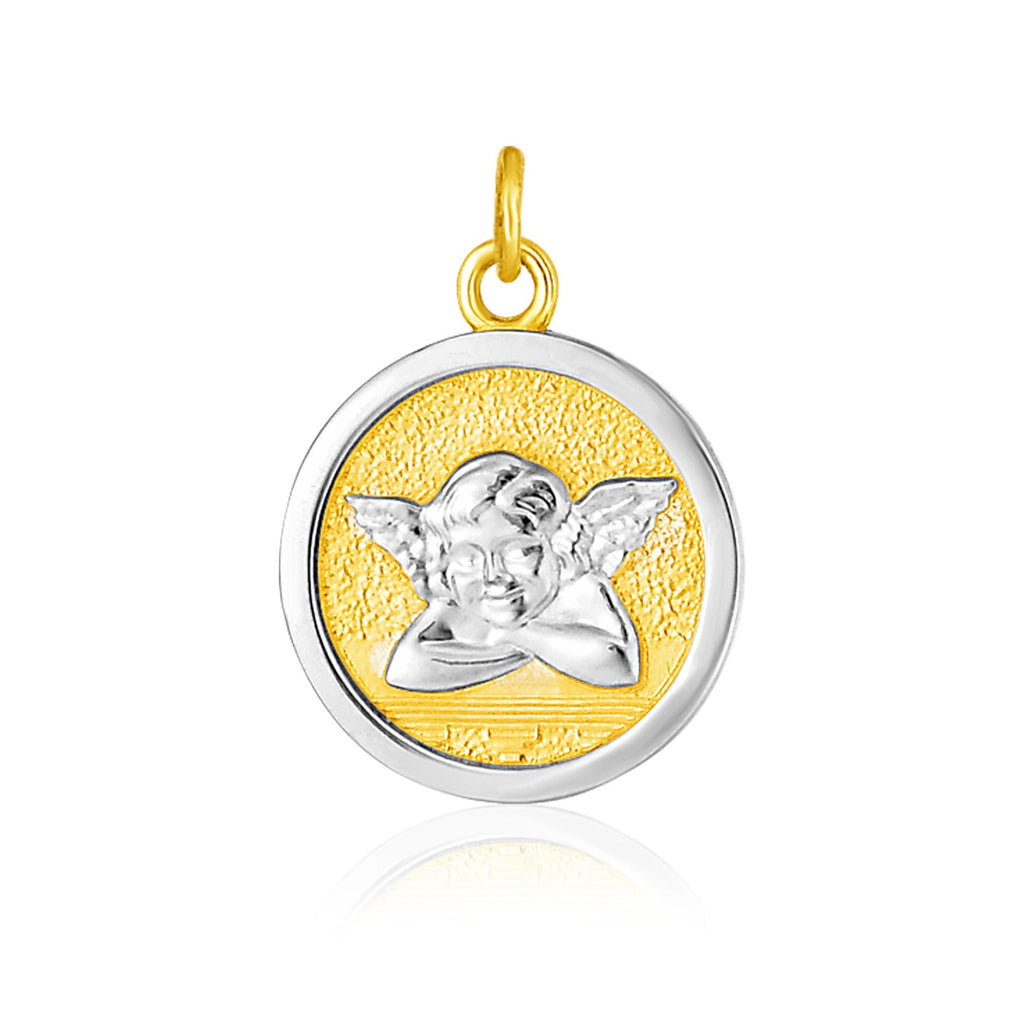 Two Tone Gold 14k Round Angel Medal Pendant