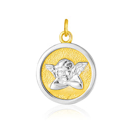 Two Tone Gold 14k Round Angel Medal Pendant