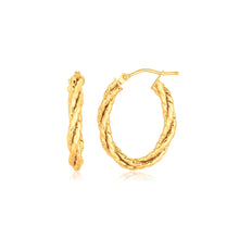 Load image into Gallery viewer, Yellow Gold 14k Twisted Tube Oval Hoop Earrings with Snap Lock