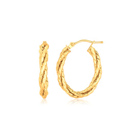 Yellow Gold 14k Twisted Tube Oval Hoop Earrings with Snap Lock