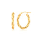 Yellow Gold 14k Twisted Tube Oval Hoop Earrings with Snap Lock