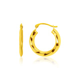 Yellow Gold 14k Wavy Texture Hoop Earrings with Snap Lock