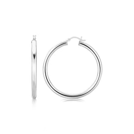 Sterling Silver Rhodium 40mm Plated Thick Large Polished Design Hoop Earrings with Snap Lock
