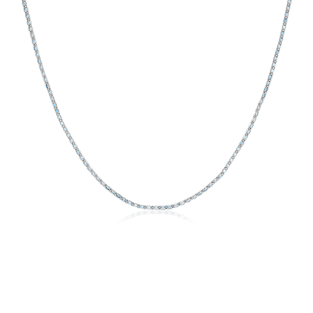 Sterling Silver 18 inch Pale Blue Women's Cubic Zirconias Necklace