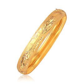 Yellow Gold 14k 10.0mm Classic Floral Carved Bangle