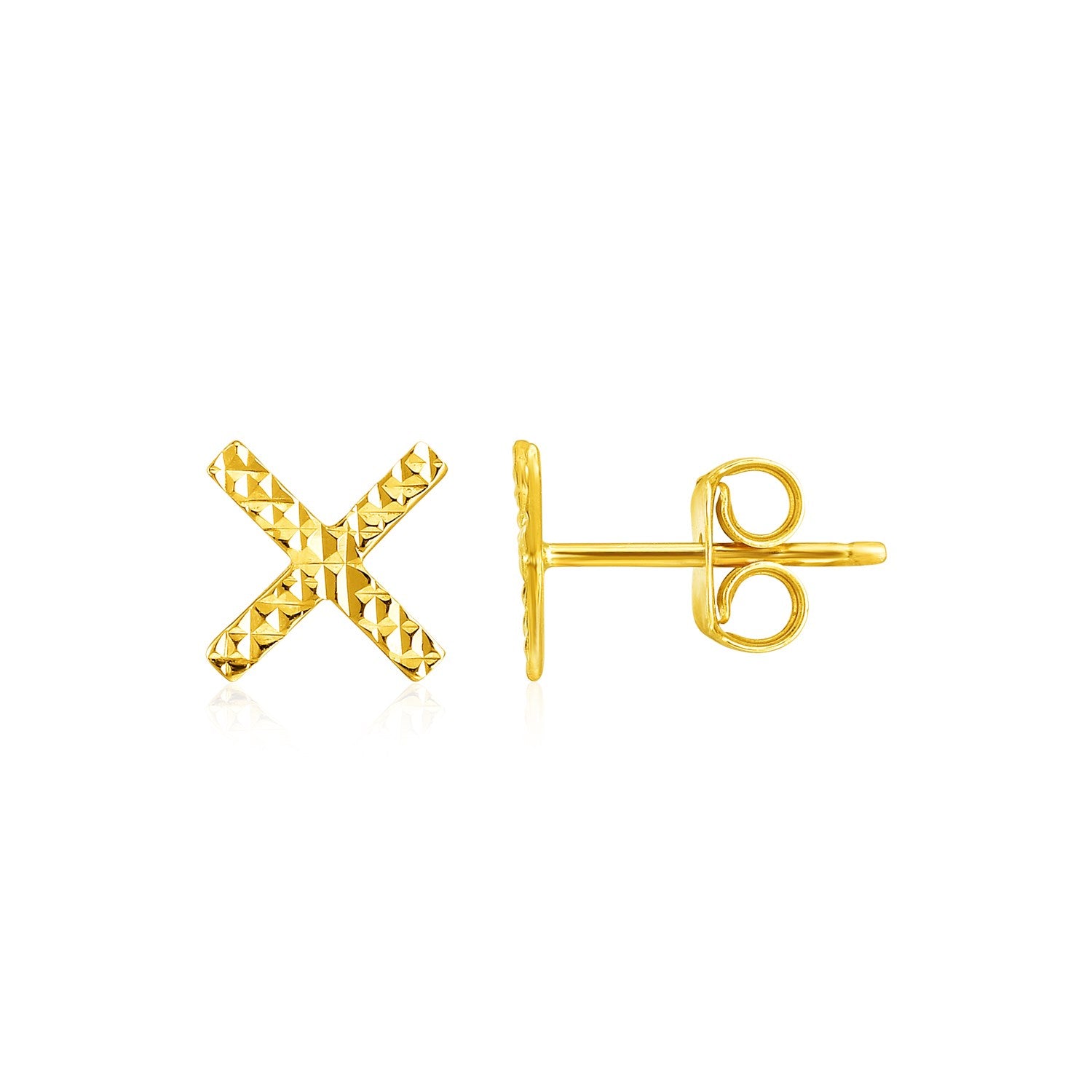 Yellow Gold 14k Textured X Post Earrings with Pushback Clasps