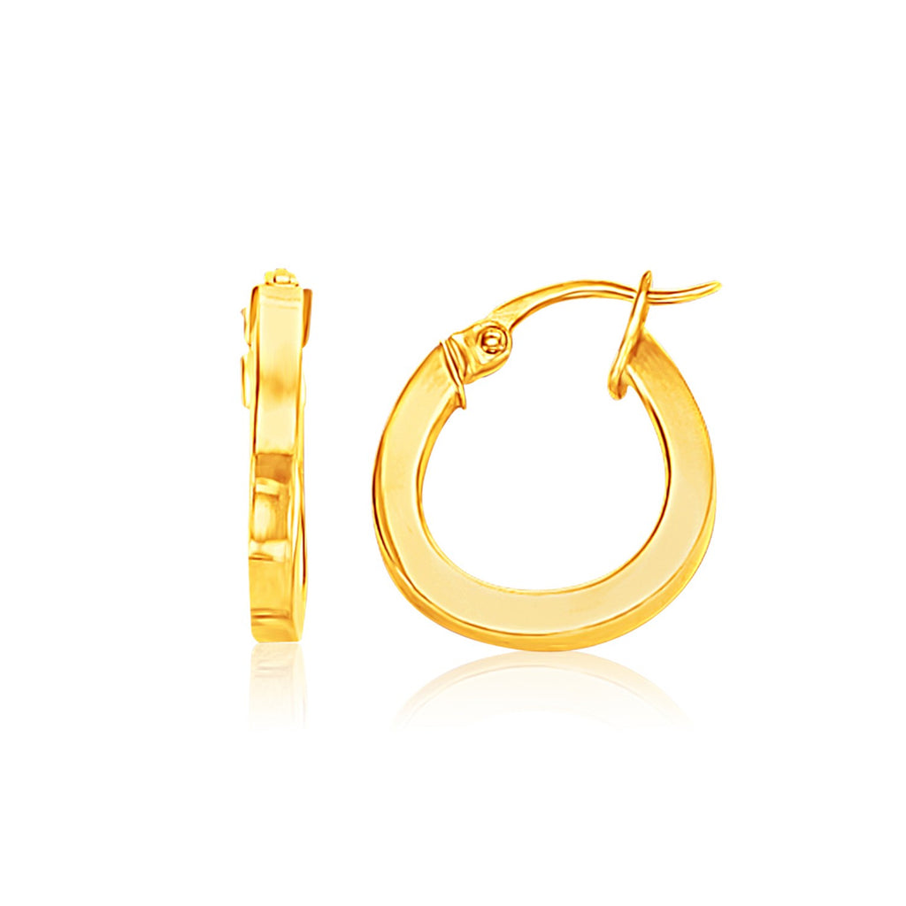 Yellow Gold 14k Flat Side Small Hoop Earrings with Snap Lock