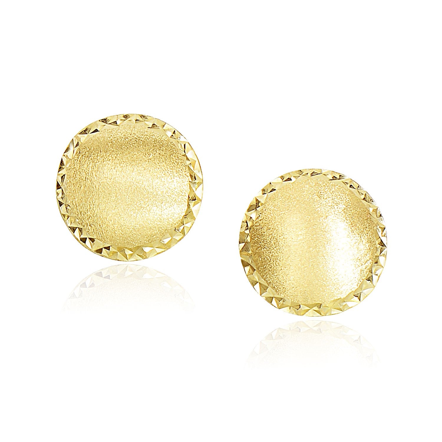 Yellow Gold 14K Dome Satin Finish Fancy Earrings with Diamond Cut Edge