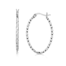Load image into Gallery viewer, Sterling Silver Rhodium Plated Textured Diamond Cut Classic Hoop Earrings