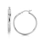 Sterling Silver 30mm Hammered Style Hoop Earrings with Rhodium Plating with Snap Lock