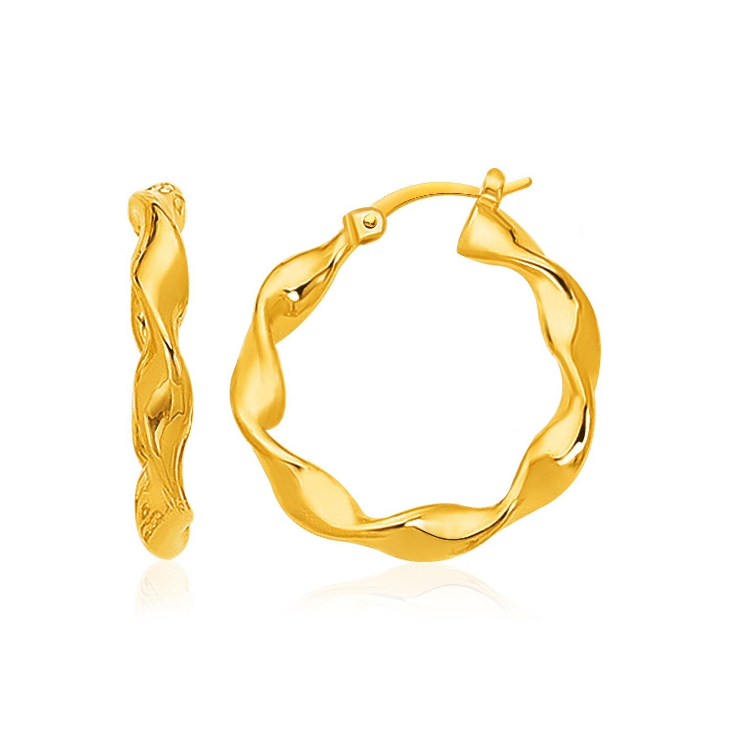 Yellow Gold 14k Large Twisted Hoop Earrings with Snap Lock