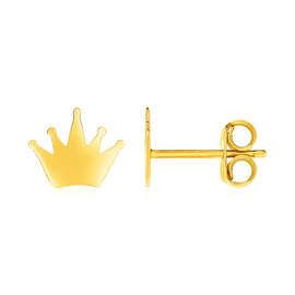 Yellow Gold 14k Post Earrings with Crowns in Pushback Clasps