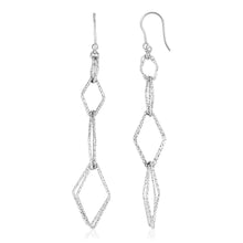 Load image into Gallery viewer, Sterling Silver Textured Interlocking Diamond Motif Dangling Earrings