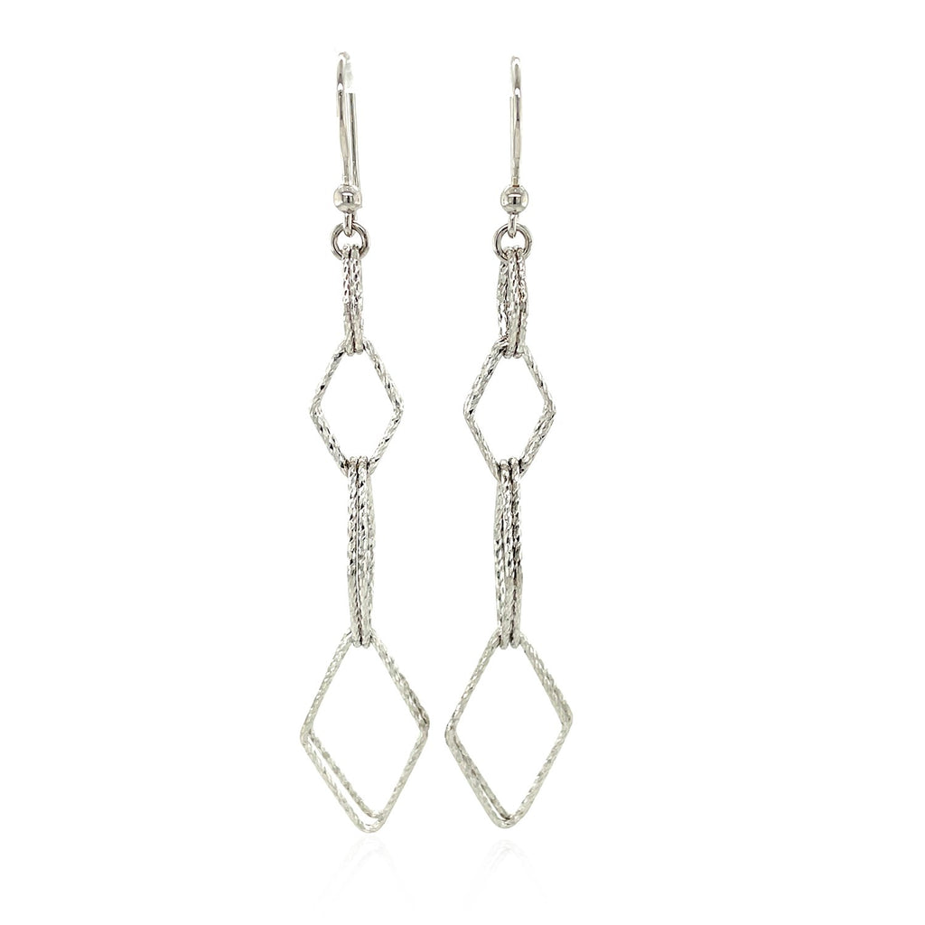 Sterling Silver Textured Interlocking Diamond Motif Dangling Earrings