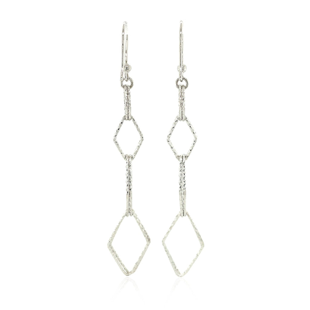 Sterling Silver Textured Interlocking Diamond Motif Dangling Earrings