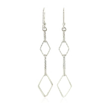 Load image into Gallery viewer, Sterling Silver Textured Interlocking Diamond Motif Dangling Earrings