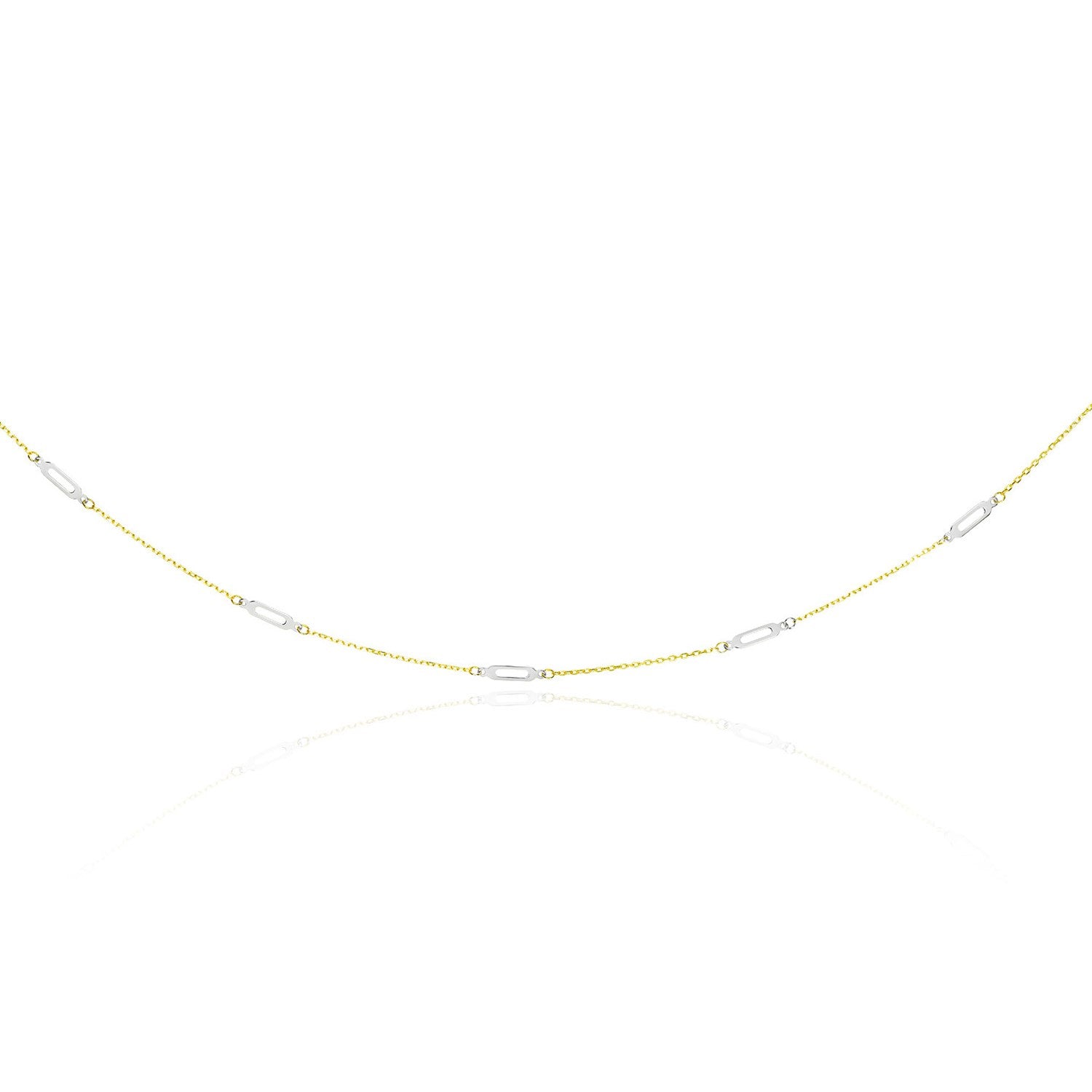 Two-Tone Gold 14k Long Open Oval Station Women's Chain Necklace