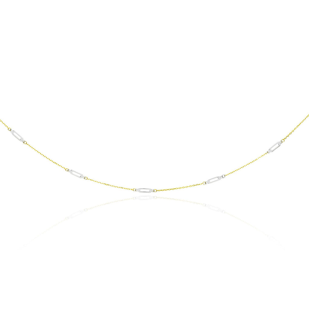 Two-Tone Gold 14k Long Open Oval Station Women's Chain Necklace