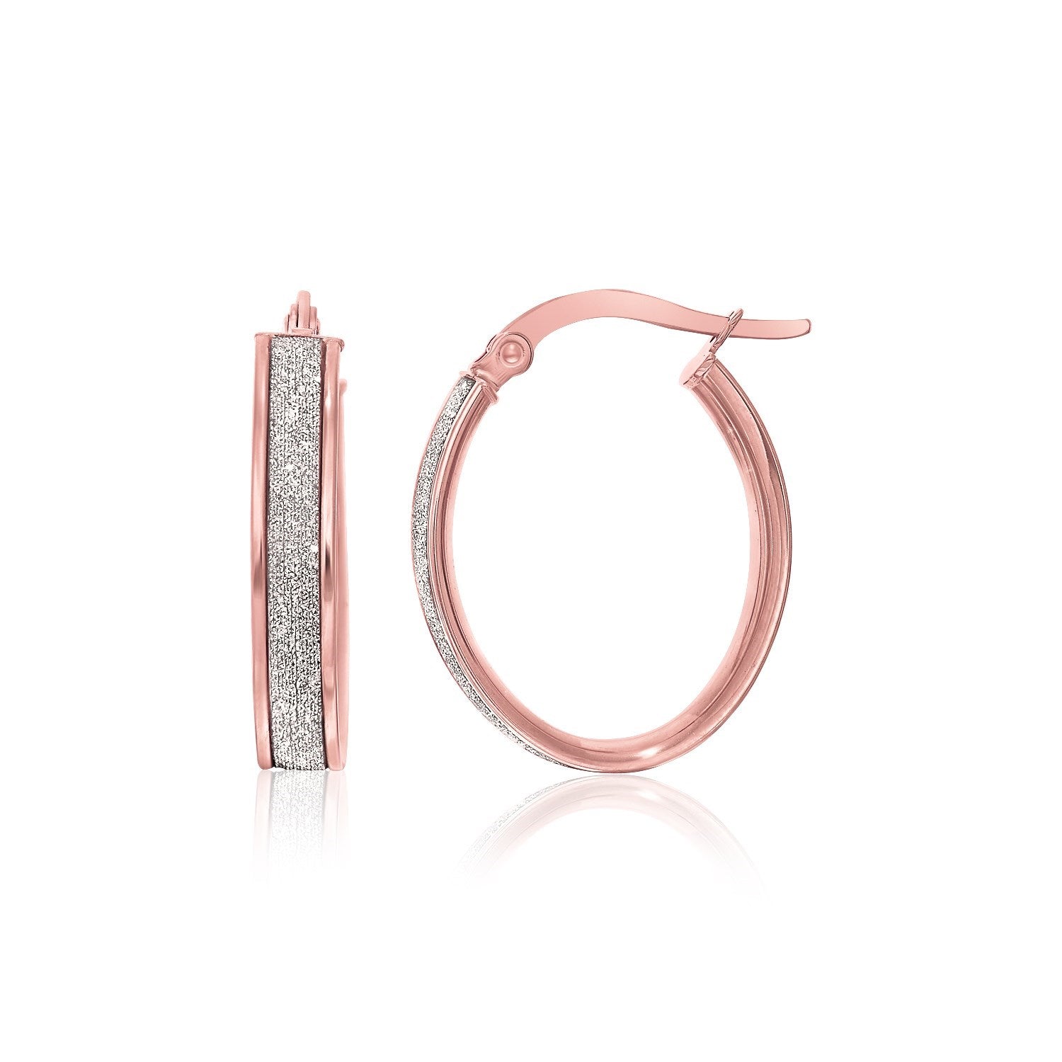 Two-Tone Gold 14k Glitter Center Oval Hoop Earrings with Snap Lock