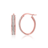 Two-Tone Gold 14k Glitter Center Oval Hoop Earrings with Snap Lock