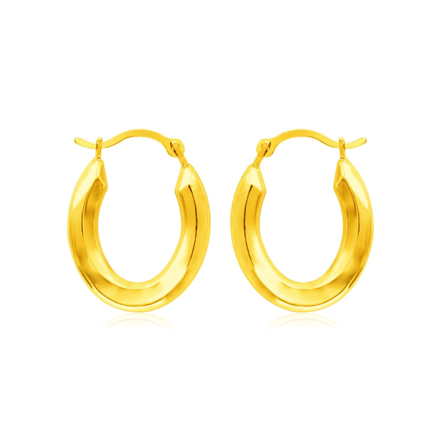 Yellow Gold 14k Polished Oval Hoop Earrings in Hinged Snap Back