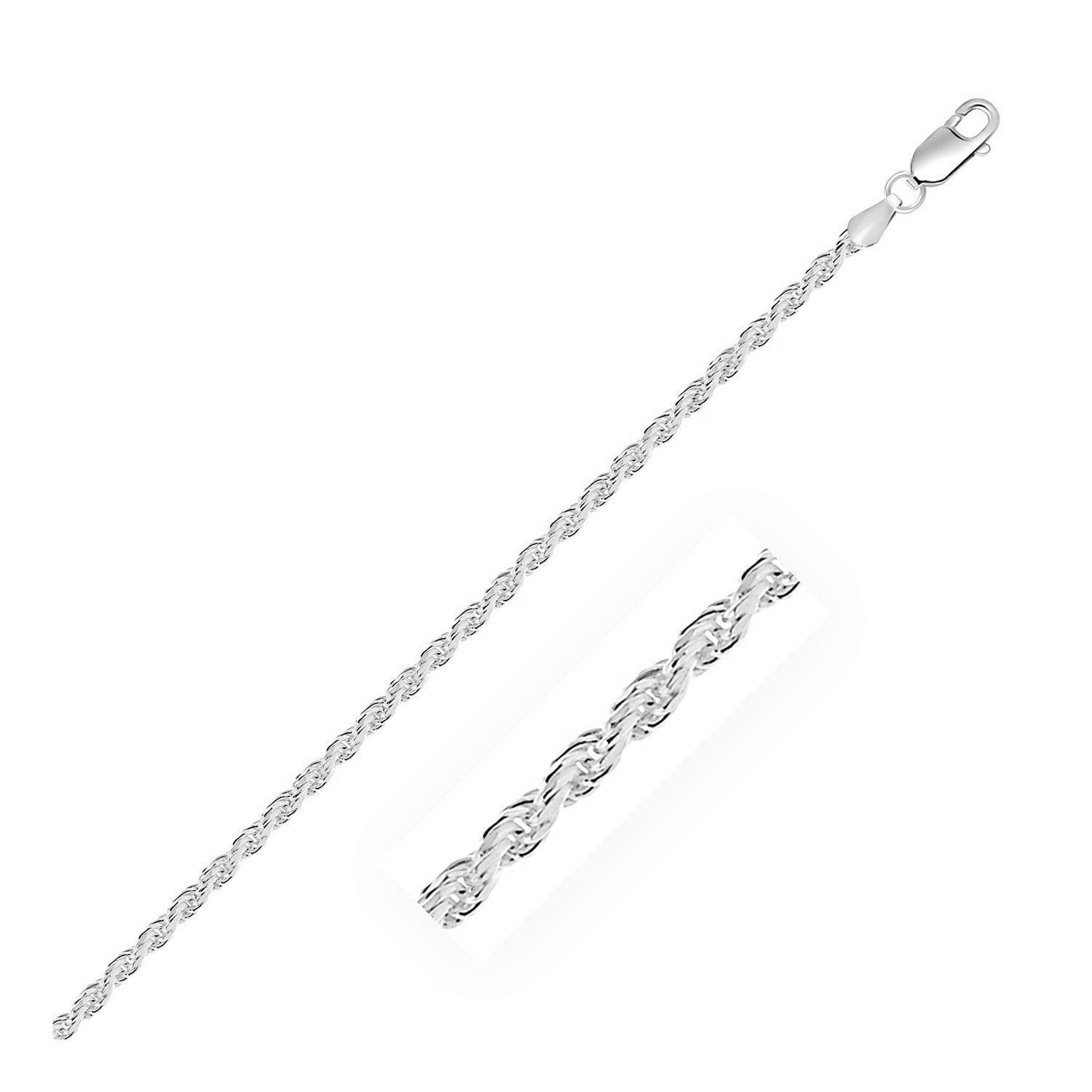 Sterling Silver 2.9mm Diamond Cut Rope Chains in Lobster Clasp