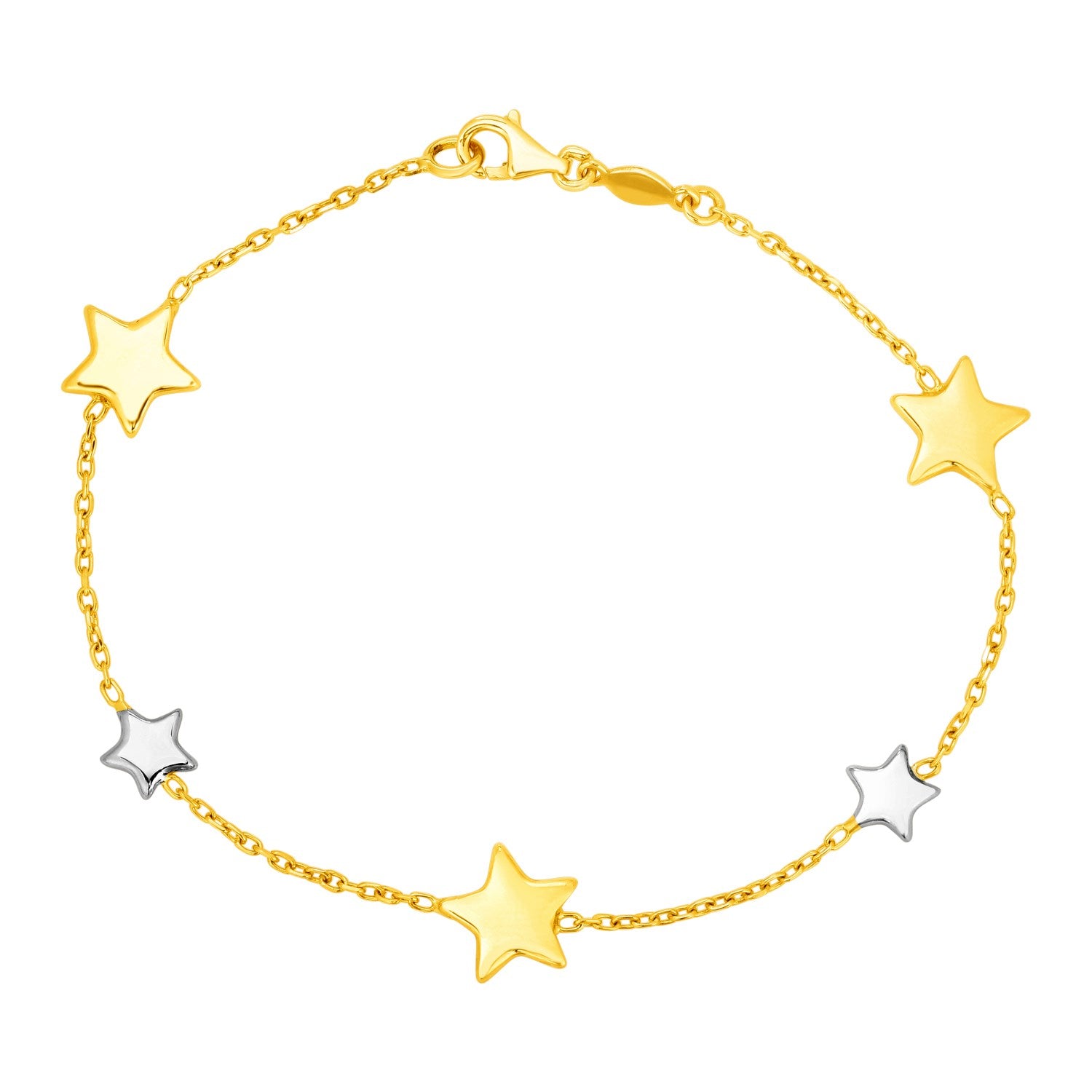Two Tone Gold 14k Women's Fancy Bracelet with Polished Stars