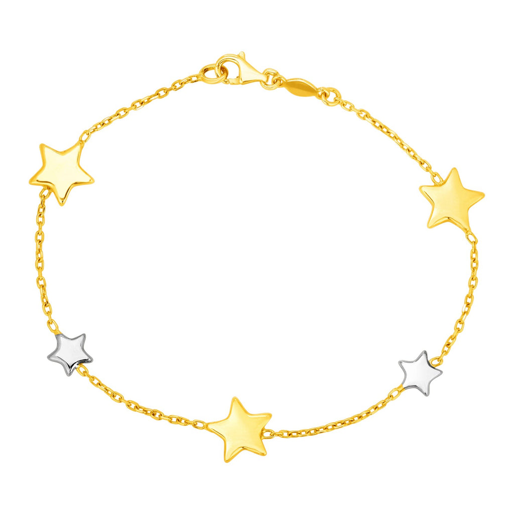Two Tone Gold 14k Women's Fancy Bracelet with Polished Stars