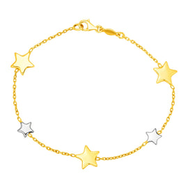 Two Tone Gold 14k Women's Fancy Bracelet with Polished Stars