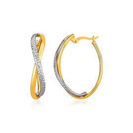 Two-Tone Gold 14k Twisted Style Multi-Textured Hoop Earrings in Hinged Snap Back