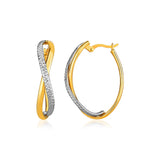 Two-Tone Gold 14k Twisted Style Multi-Textured Hoop Earrings in Hinged Snap Back