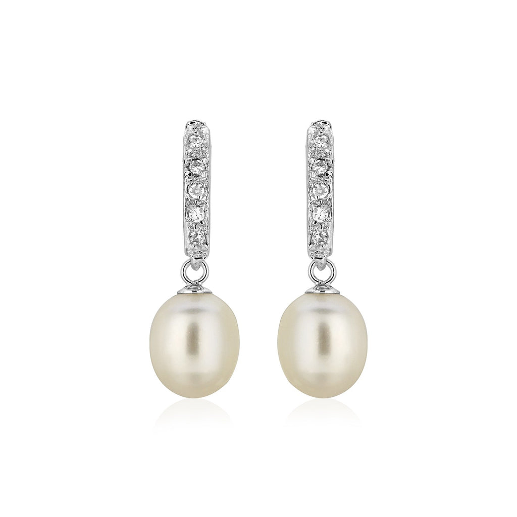 Sterling Silver Earrings with Freshwater Pearls and Cubic Zirconias