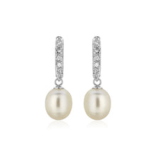 Load image into Gallery viewer, Sterling Silver Earrings with Freshwater Pearls and Cubic Zirconias