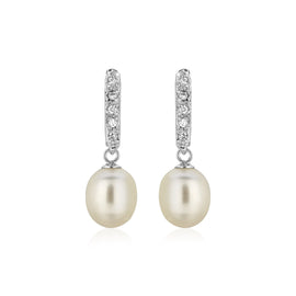 Sterling Silver Earrings with Freshwater Pearls and Cubic Zirconias