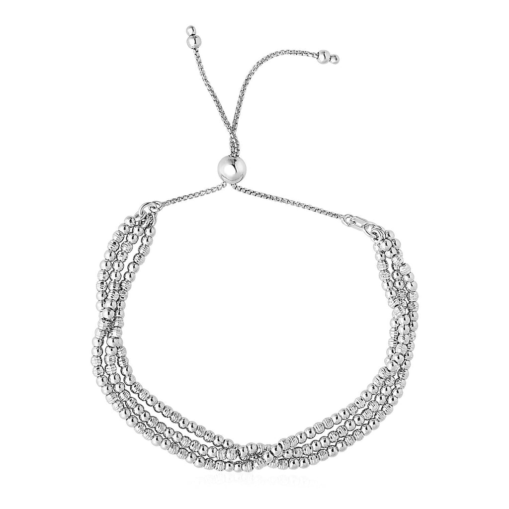 Sterling Silver Women's Adjustable Three-Strand Bead Bracelet