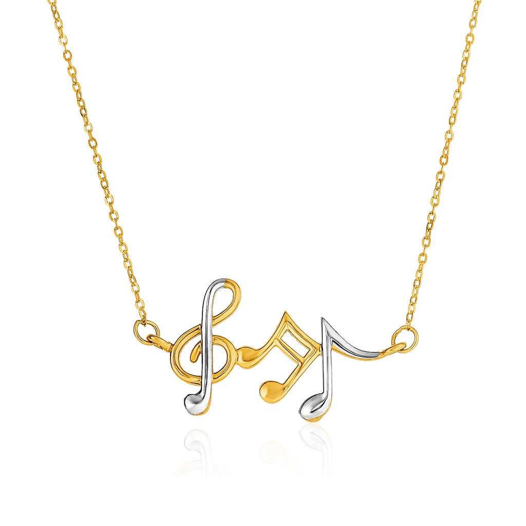 Two-Toned Yellow and White Gold 14k Musical Notes Women's Fancy Necklace
