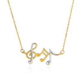 Two-Toned Yellow and White Gold 14k Musical Notes Women's Fancy Necklace