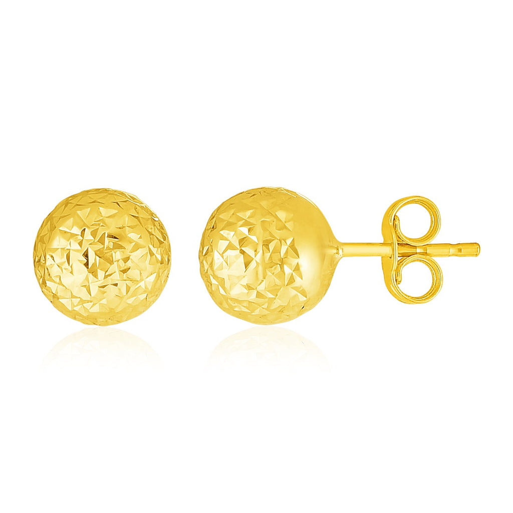 Yellow Gold 14k Ball with Classic Crystal Cut Texture Earrings