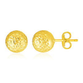 Yellow Gold 14k Ball with Classic Crystal Cut Texture Earrings